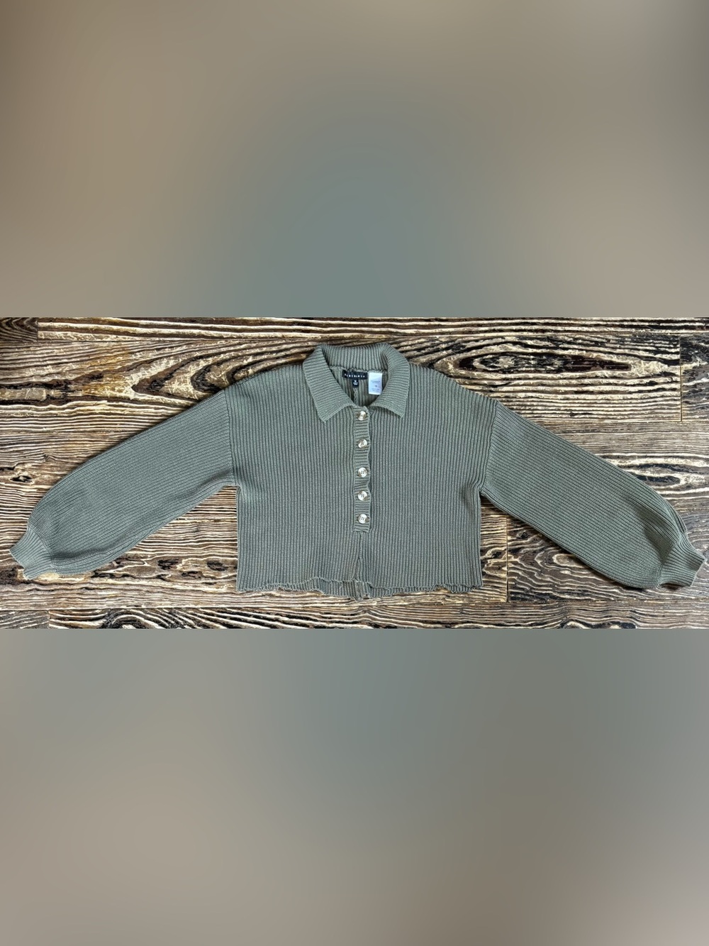 Blue Blush Olive Rib-Knit Button Polo